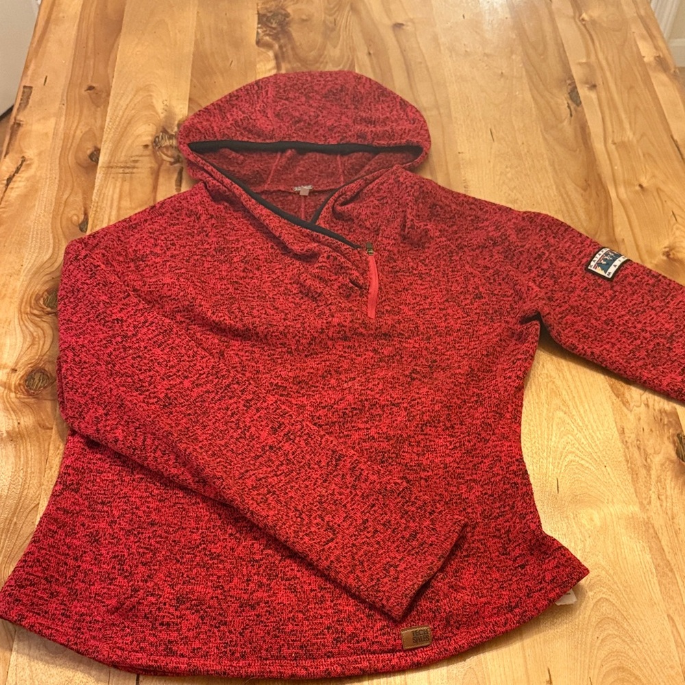Red Hooded Pullover Sweater, Katahdin Maine